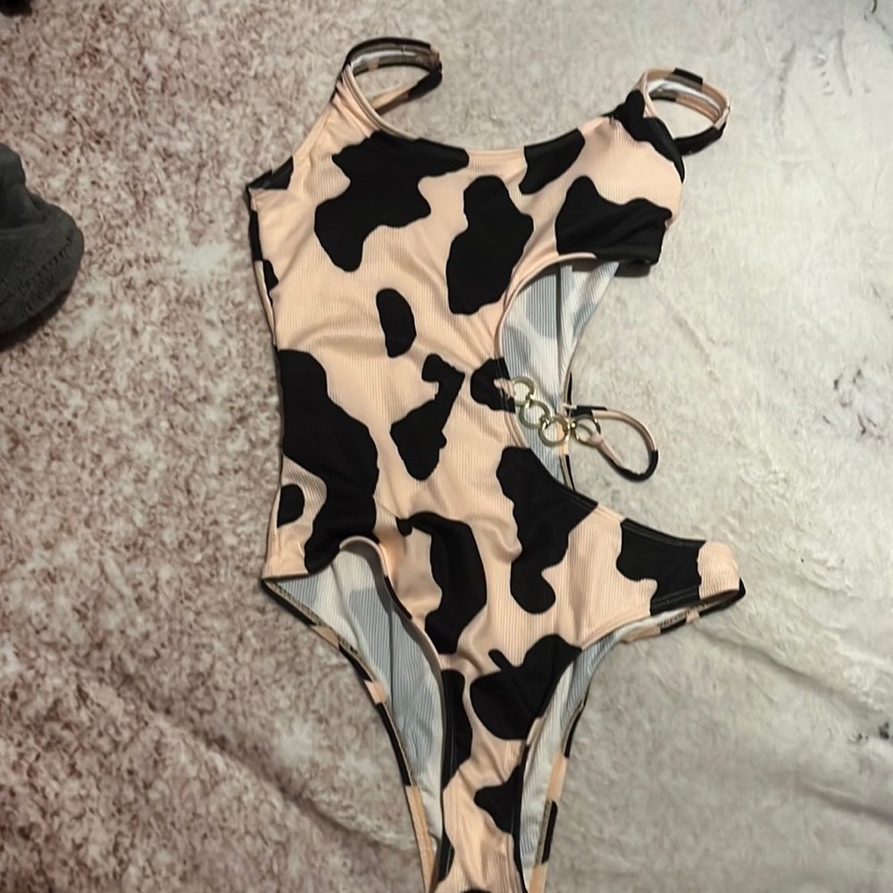 Tan cow print one piece bathing suit (never worn)